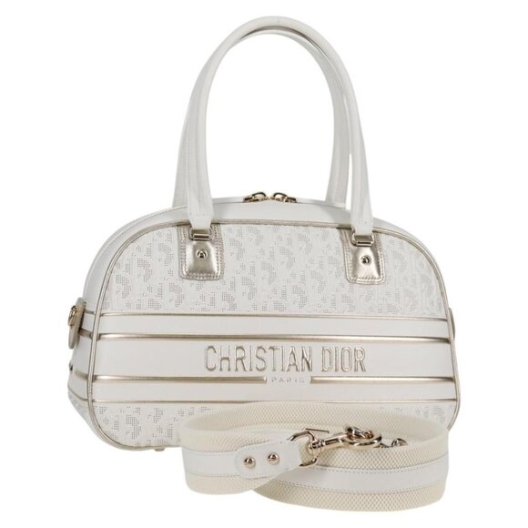 Christian Dior Medium Classic Bowling Bag Bag Leather White Gold Auth 121262M - Picture 1 of 16